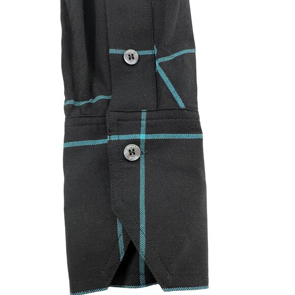 STAUD Crosshill Cut-Out Windowpane Mini Dress WMNS S Black/Teal Mini Long Sleeve - Picture 4 of 10